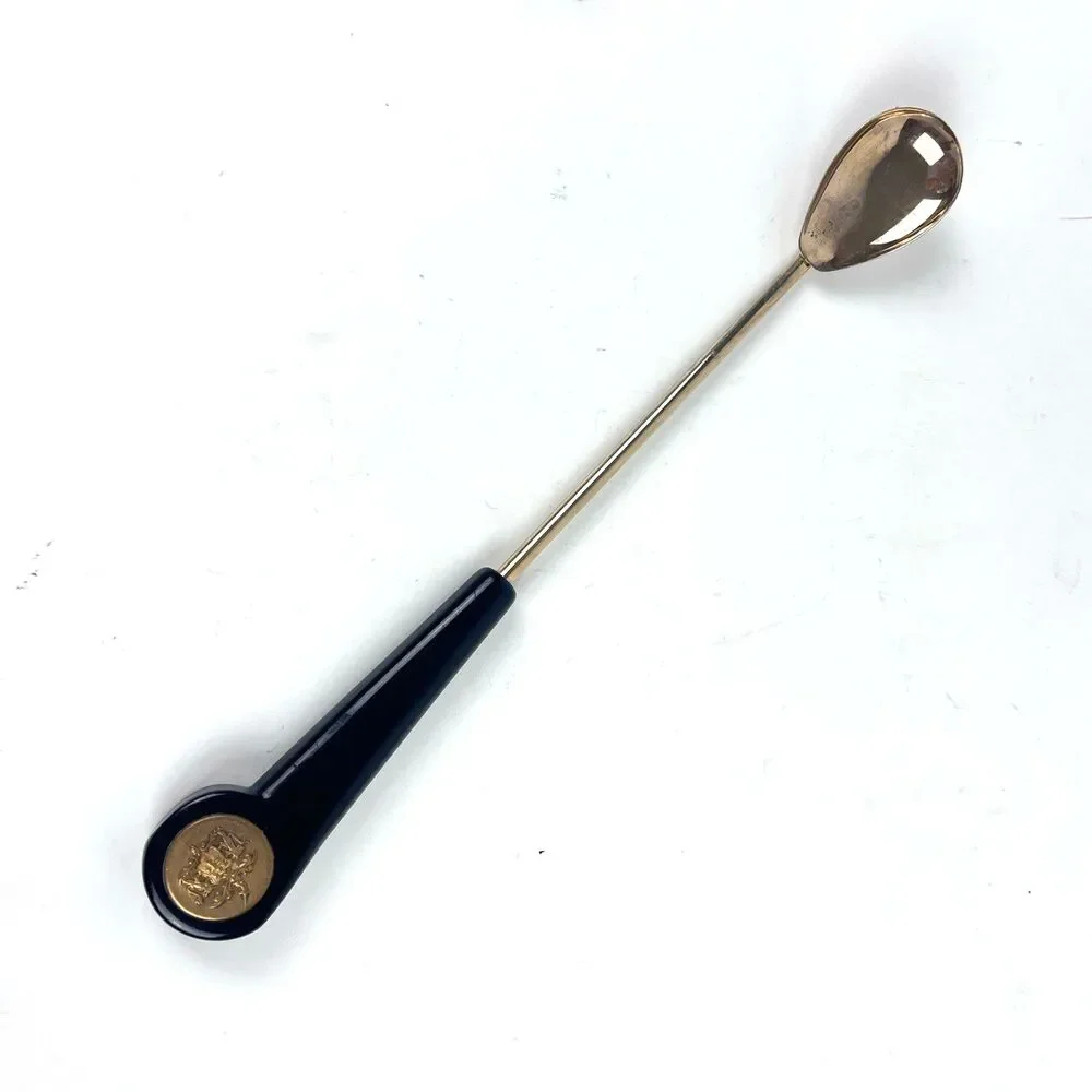 VTG Bartenders Cocktail Stirrer Spoon Gold Tone Bakelite Handle Crest of Arms